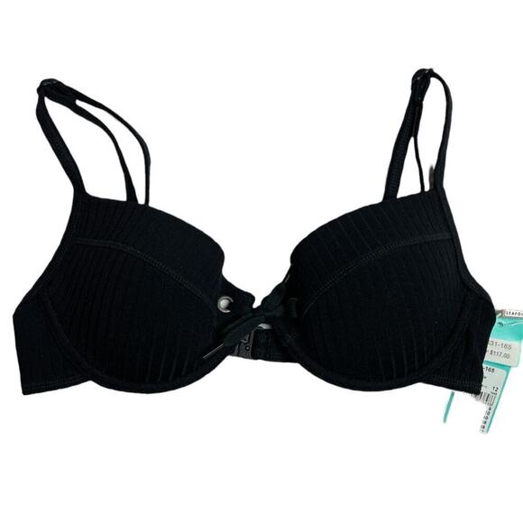 Seafolly Black Swimwear Push Up Rib Top Womens Size 12 NWT - Picture 1 of 5